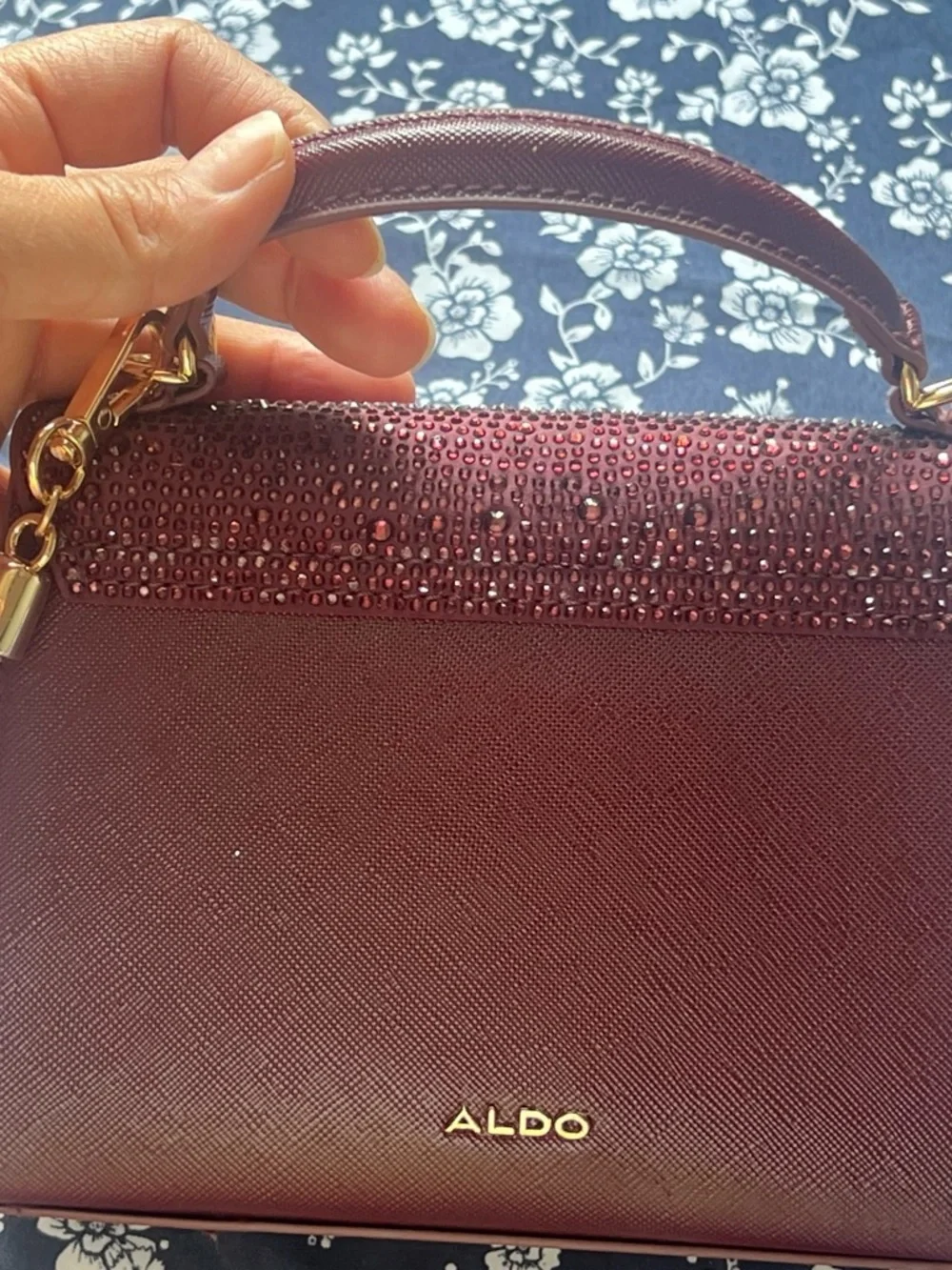 Embellished Red Top-Handle Satchel with Gold-Tone Hardware
